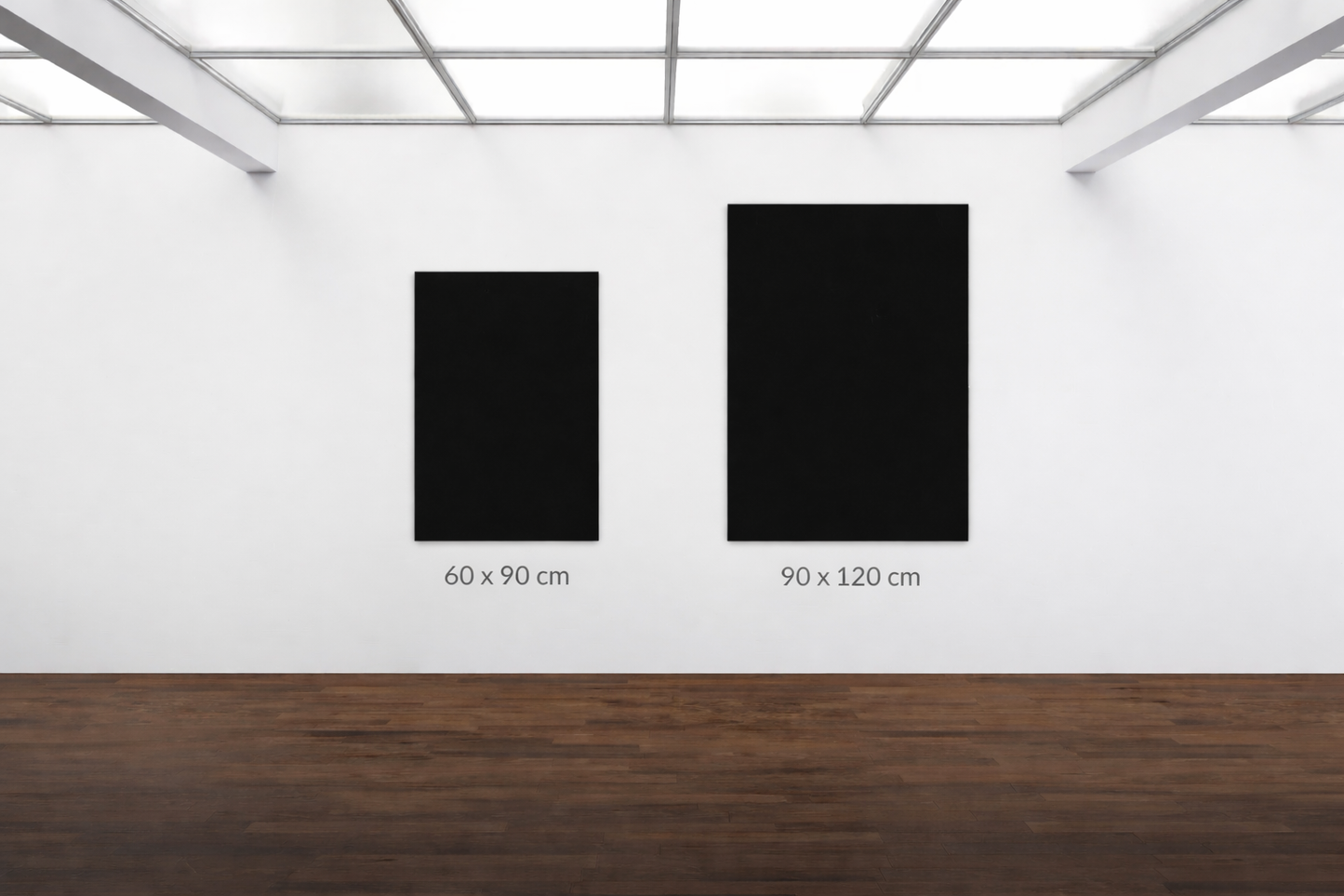 Art by Kudzi canvas size guide for Unfinished Yet Complete showing portrait canvas sizes including 60 × 90 cm and 90 x 120 cm.