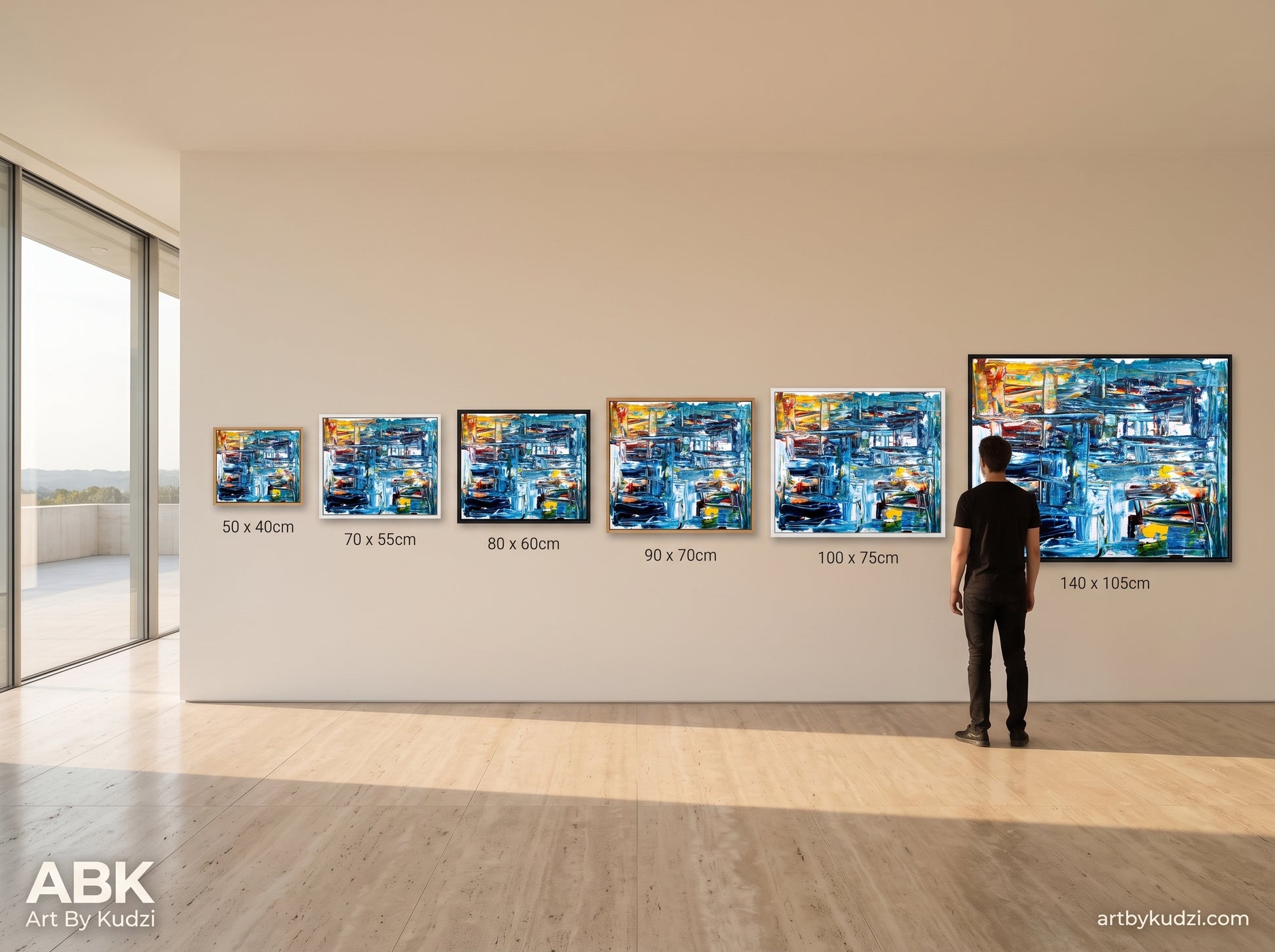 Inside the Mind of an Artist canvas print in six sizes, 50x40cm to 140x105cm, Oak White and Black frames, person standing for scale
