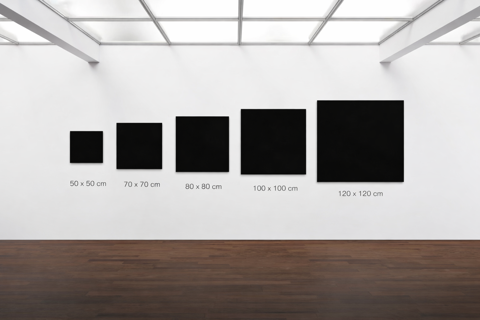 Art by Kudzi canvas size guide for Leave It by the Cross showing 50x50, 70x70, 80x80, 100x100 and 120x120 cm wall art sizes.