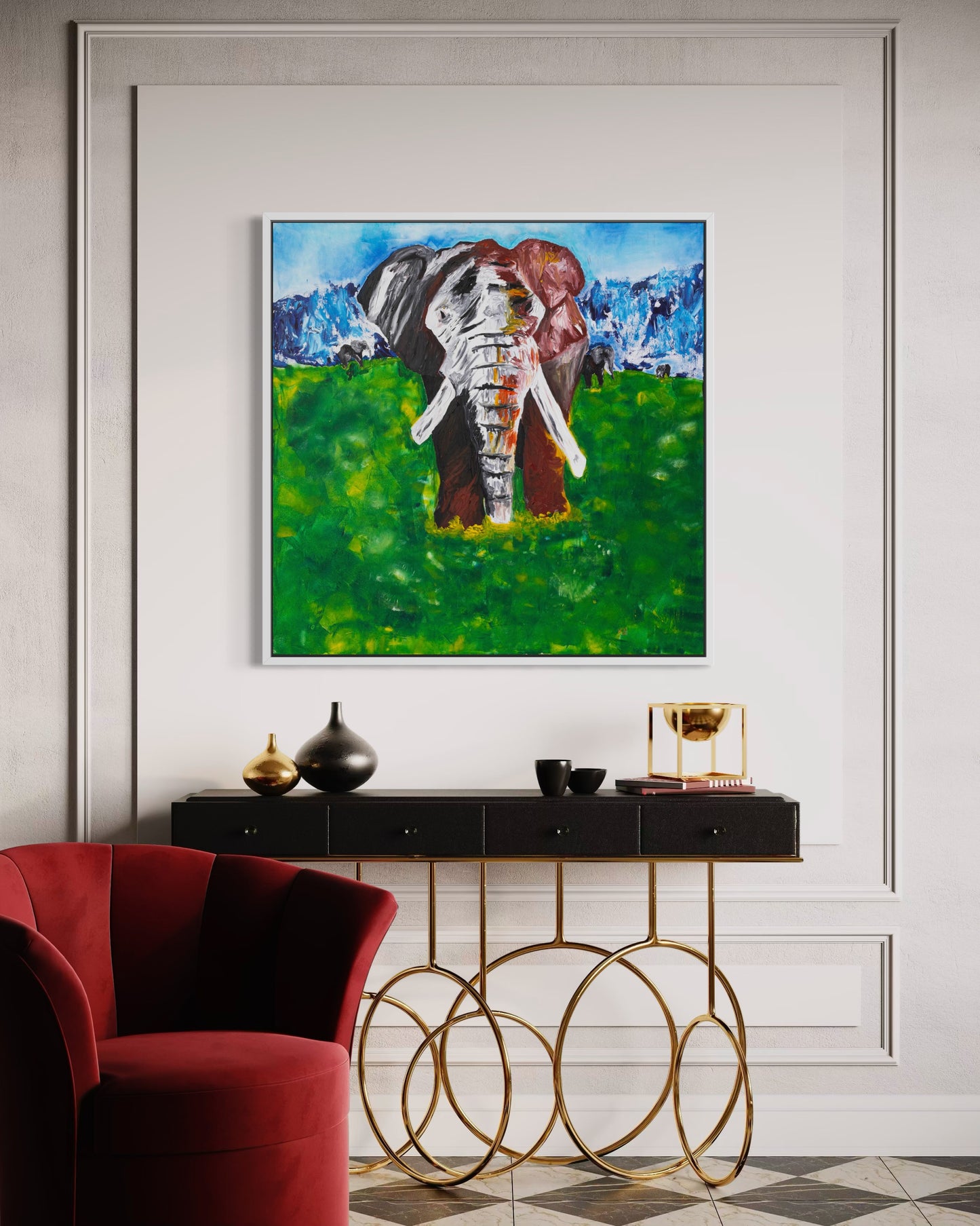 Wildlife fine art canvas by Art By Kudzi featuring an African elephant inspired by the Ngorongoro Crater, created for collectors drawn to depth and presence.