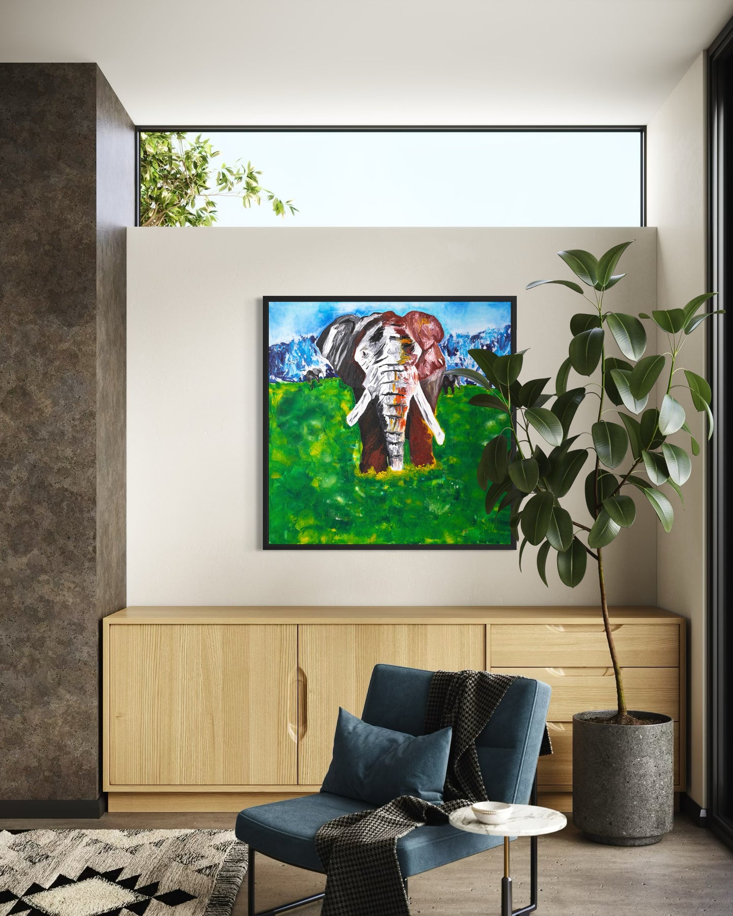 Elephant in the Ngorongoro Crater – Majesty in the Wild, a contemporary fine art canvas by Art By Kudzi capturing the presence and strength of the African elephant.