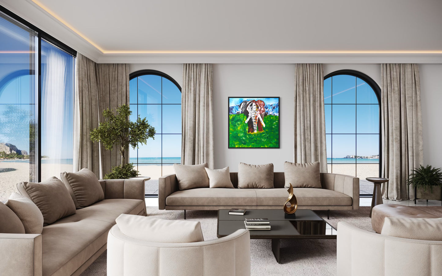 Elephant of the Ngorongoro Crater - Artwork detail closeup - African elephant canvas by Art By Kudzi - Wildlife art texture 