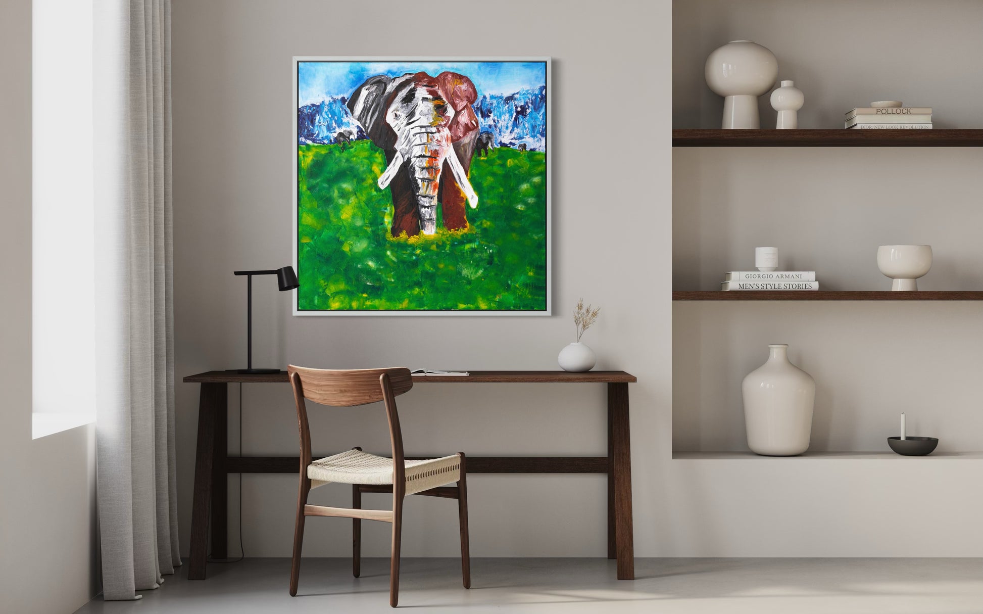 Signature elephant artwork by Art By Kudzi reflecting the majesty, resilience, and enduring spirit of the African landscape.