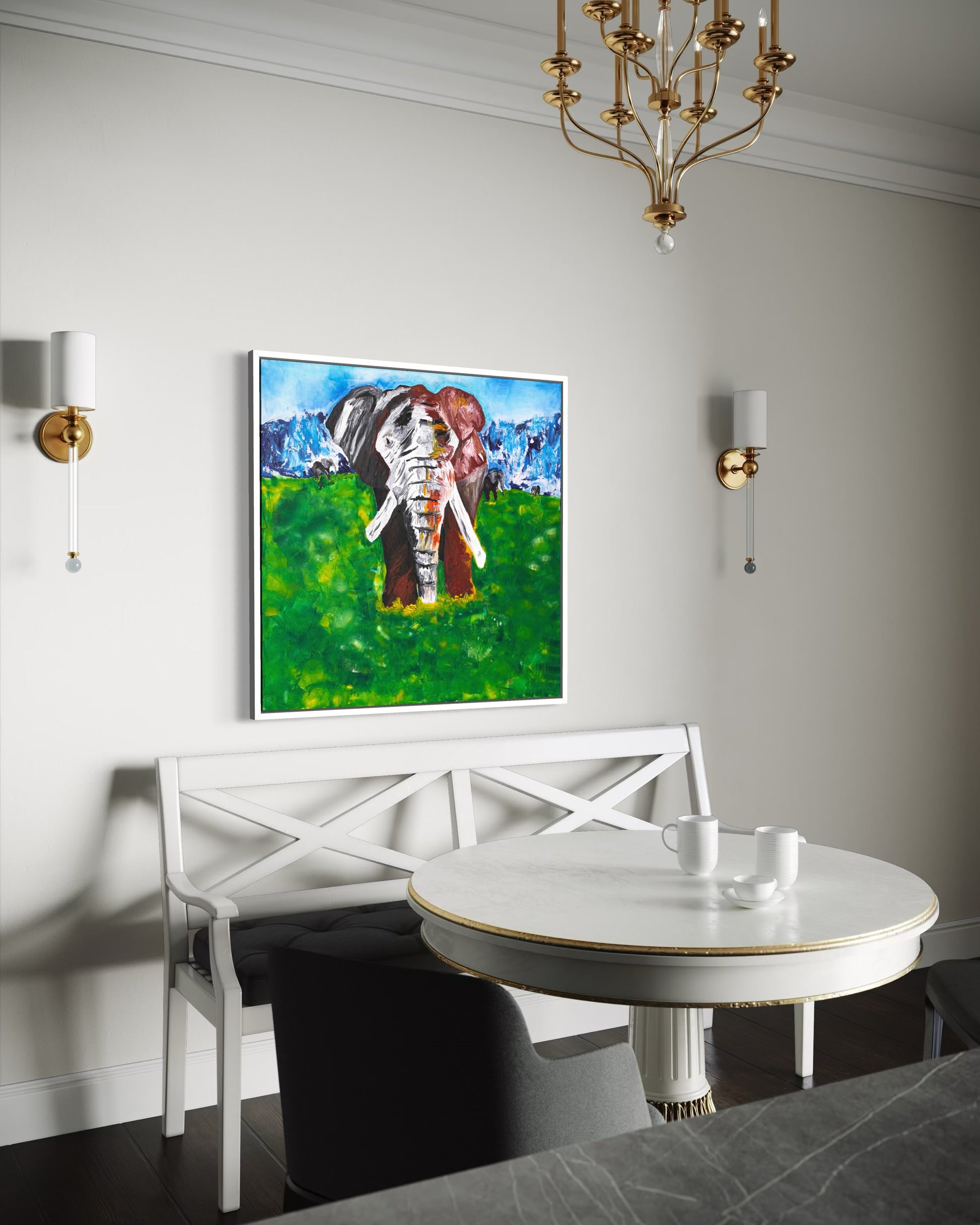 African elephant fine art canvas by Art By Kudzi with layered texture and expressive form, evoking majesty in the wild.