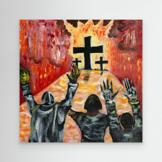 Prophetic art print Leave It by the Cross – Freedom in Surrender inspired by Matthew 11:28, expressing rest, freedom, and surrender through nuanced texture. - Canvas Print by Art By Kudzi