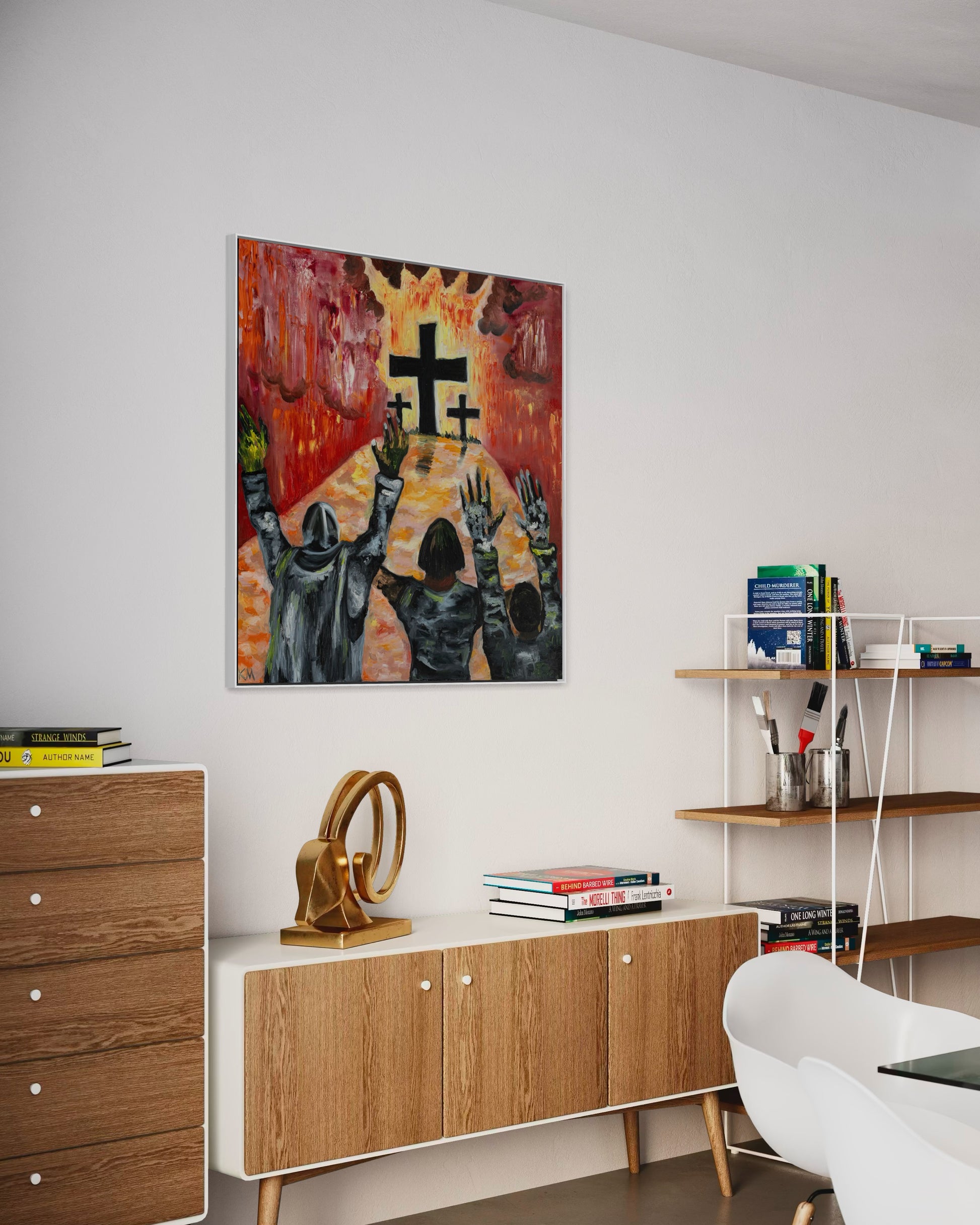 Canvas art print of Leave It by the Cross – Freedom in Surrender featuring textured layers and gentle tones inspired by surrender and rest.