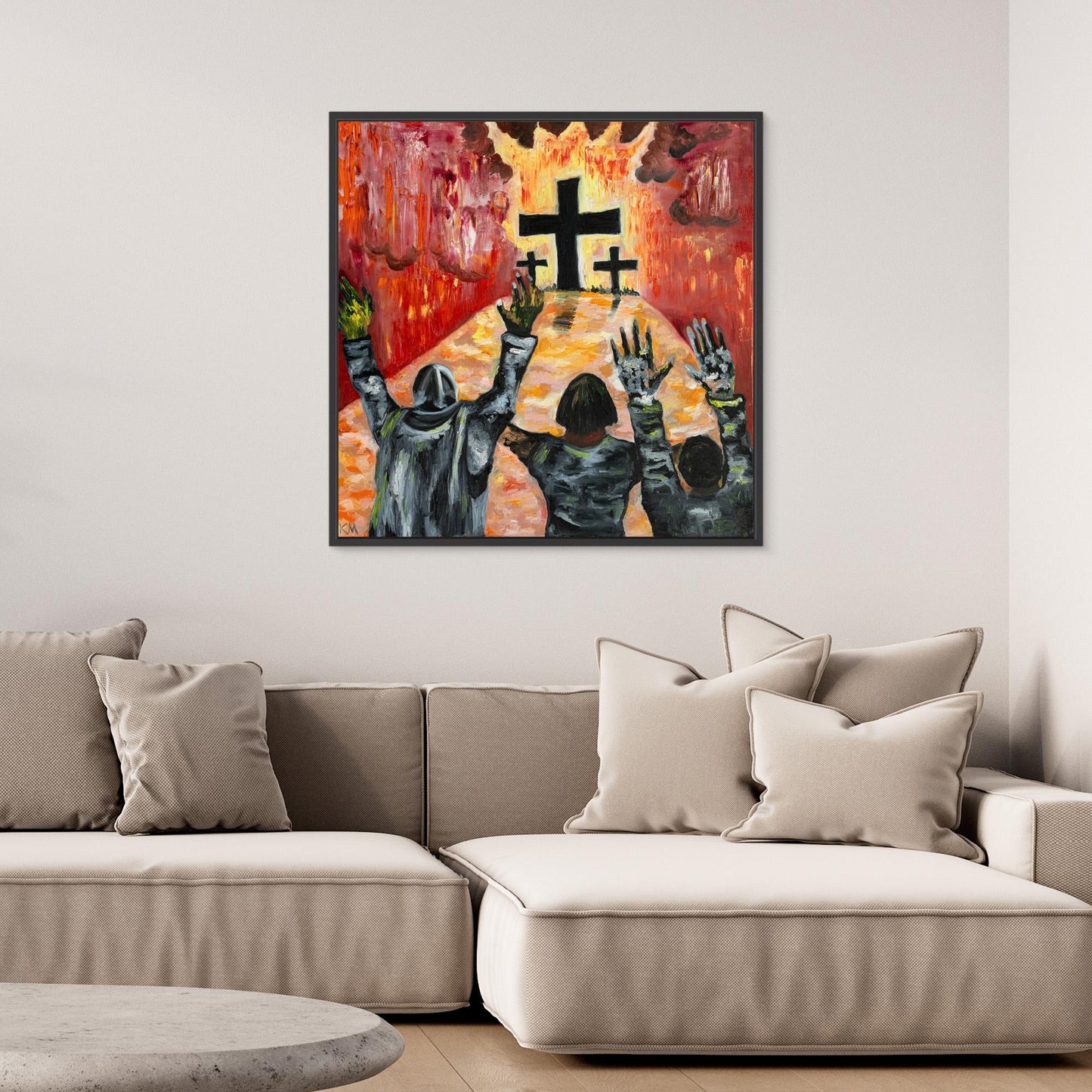 Christian prophetic wall art conveying surrender, rest, and freedom in abstract form with layered brushwork.