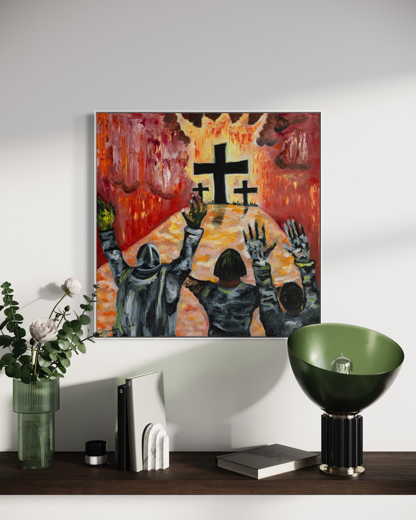 High-quality canvas print of Leave It by the Cross, highlighting texture and layering in neutral and warm tones.