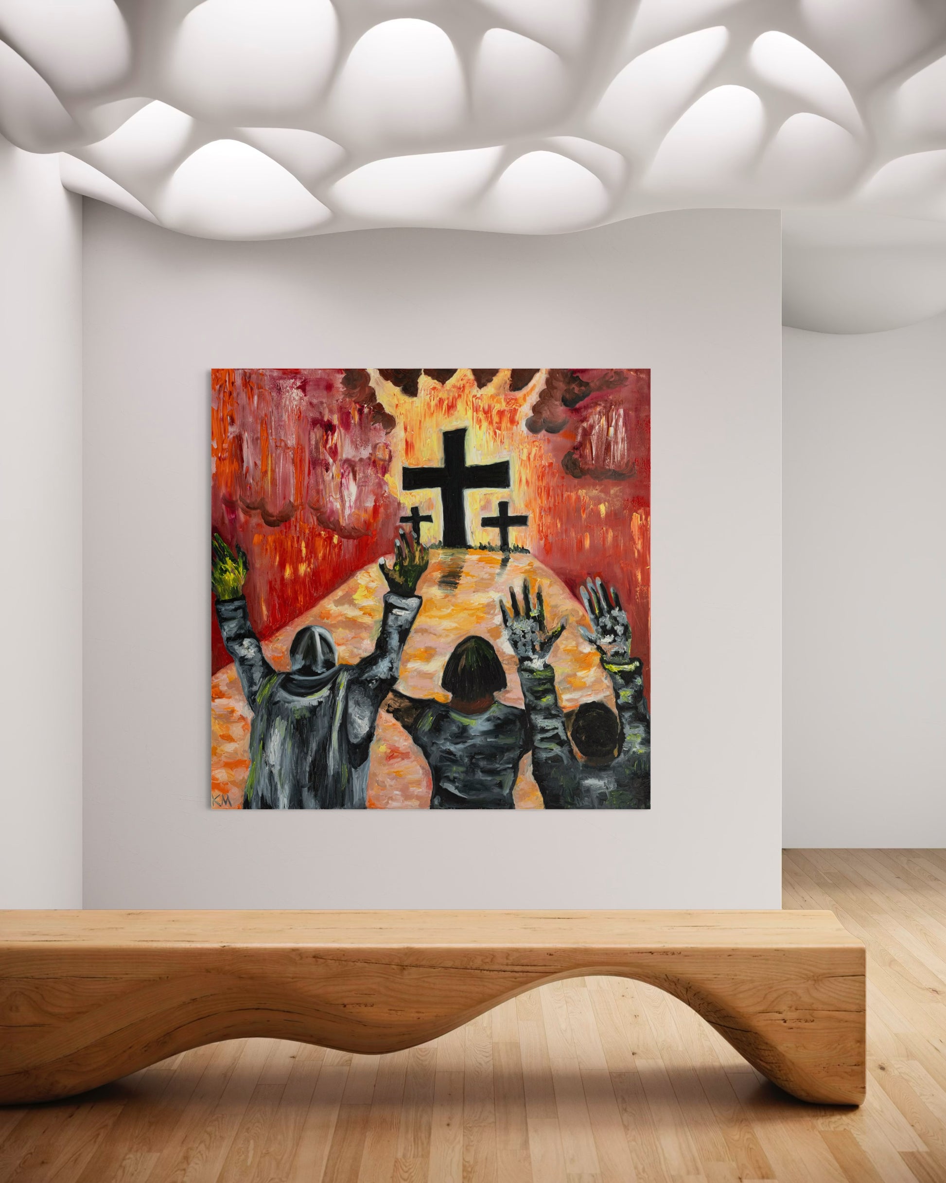 Leave It by the Cross fine art canvas by Art By Kudzi expressing surrender, faith, and freedom through contemporary abstract form.