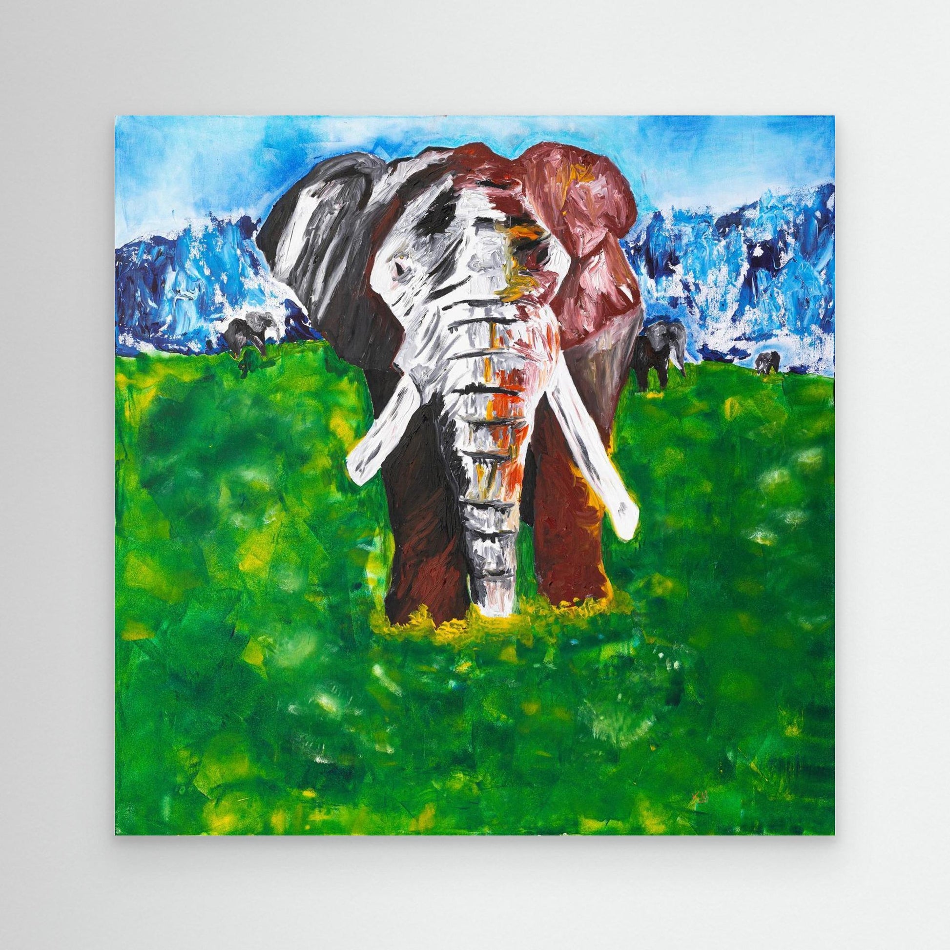 Abstract elephant artwork titled Elephant of the Ngorongoro by Art By Kudzi, inspired by African wildlife, strength, and presence.