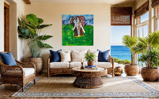 Collector-grade African elephant artwork by Art By Kudzi, inspired by the Ngorongoro Crater and expressing majesty, stillness, and quiet authority. - Additional View - Art By Kudzi