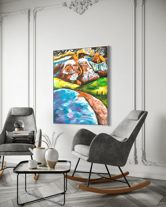 Out of the Fire Comes Favour canvas displayed in modern living room - Christian breakthrough wall art by Art By Kudzi
Abstract artwork inspired by the idea that fire refines and reveals purpose, drawing beauty and favour from life’s trials. - Additional View - Art By Kudzi